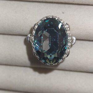 Deep Blue Crystal  Ring size 8 stamped 925 NWOT!!!!!!!